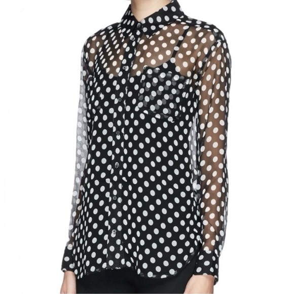 Elizabeth and James Tops - Elizabeth and James 100% Silk Black and White Polka Dot Button Front Blouse Top
